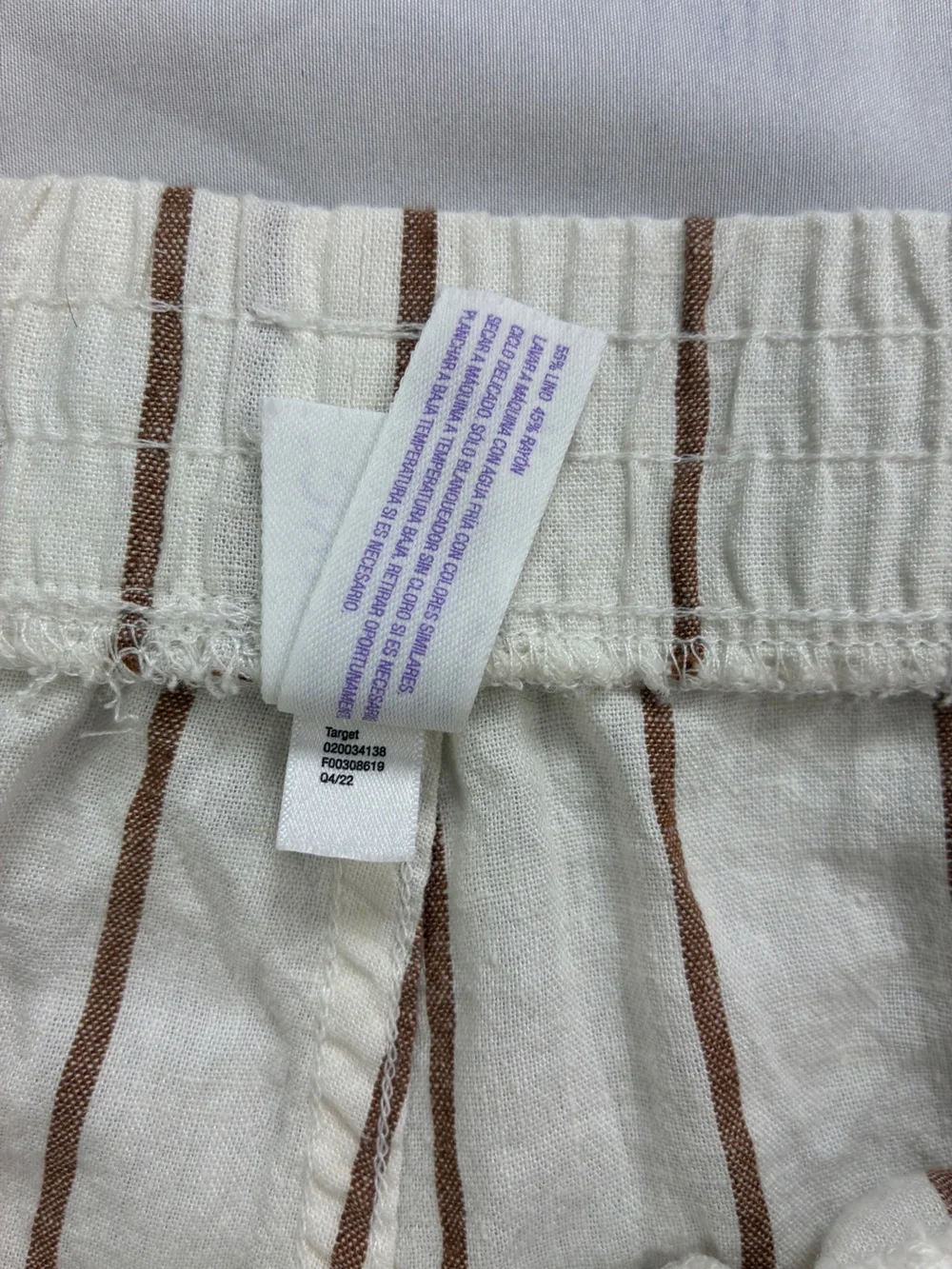 stars above Linen Blend Cream Wide-Leg Crop Pants with Brown Pinstripes Sz M